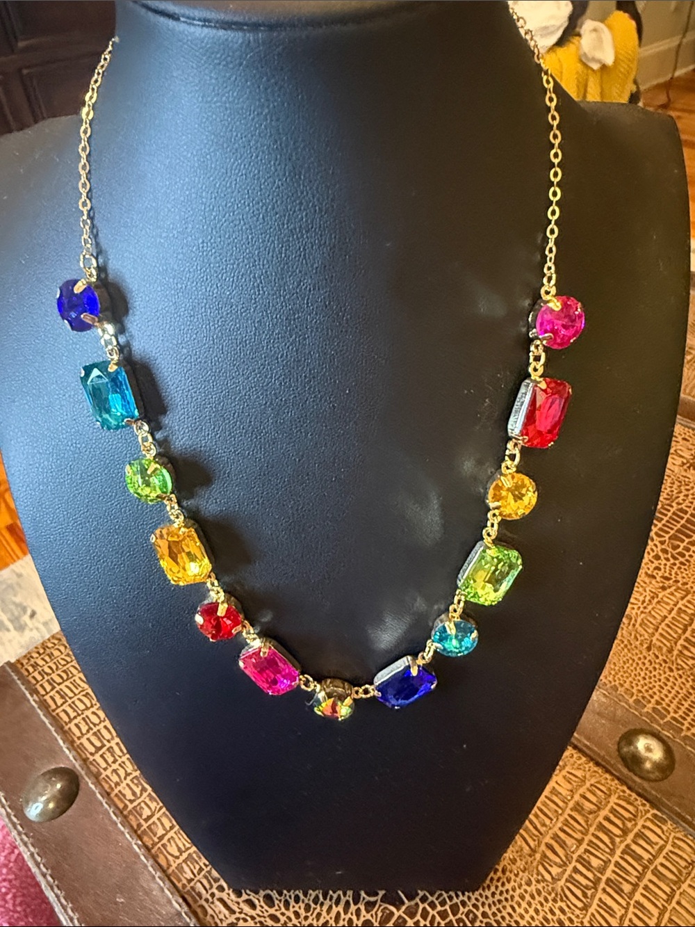 Multicolor Crystal Statement Necklace - Gold Chain